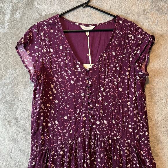 Garnet Hill Marina Crepe Dress Size Medium Purple Floral New Relaxed Fit New - Picture 2 of 7